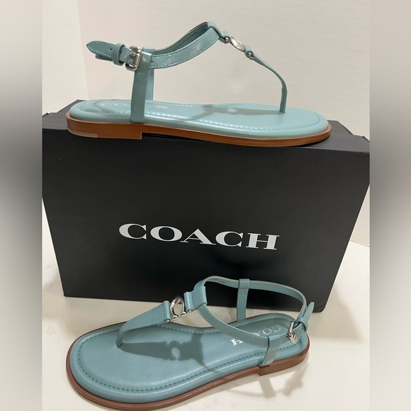Coach Blue T-Strap Sandals with Metallic Detail - Picture 6 of 10